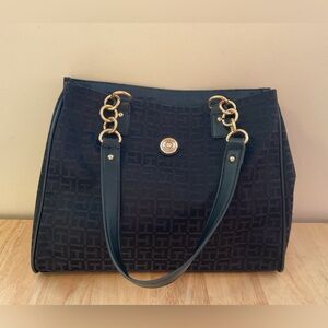Tommy Hilfiger Two Strap Hand Shoulder Bag Black With Gold Plated Chain handles